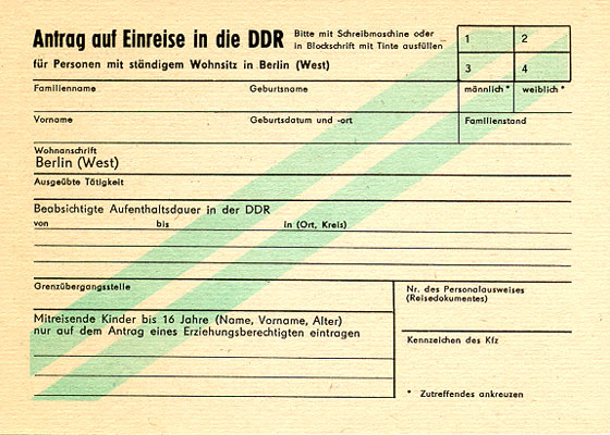 Antrag auf Einreise in die DDR